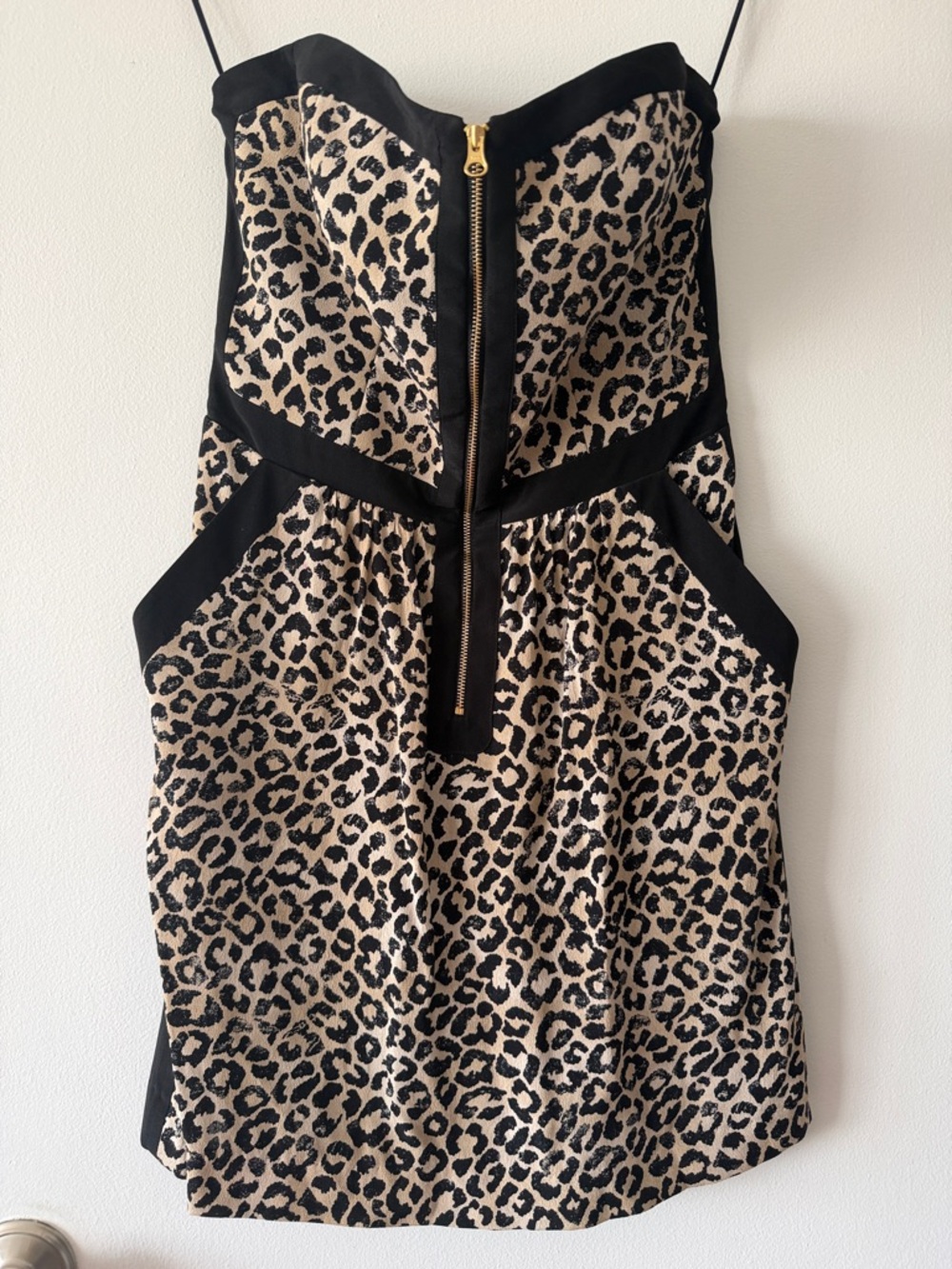 Rebecca Taylor Leopard Animal Print Strapless Silk Dress with pockets- Size 4